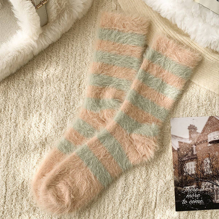 Striped Plush Socks Women Winter Thick Warm_CWMS02855: BLACK / (OS) 5