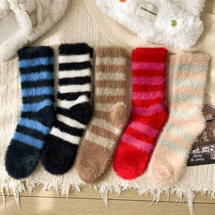 Striped Plush Socks Women Winter Thick Warm_CWMS02855: RED / (OS) 5