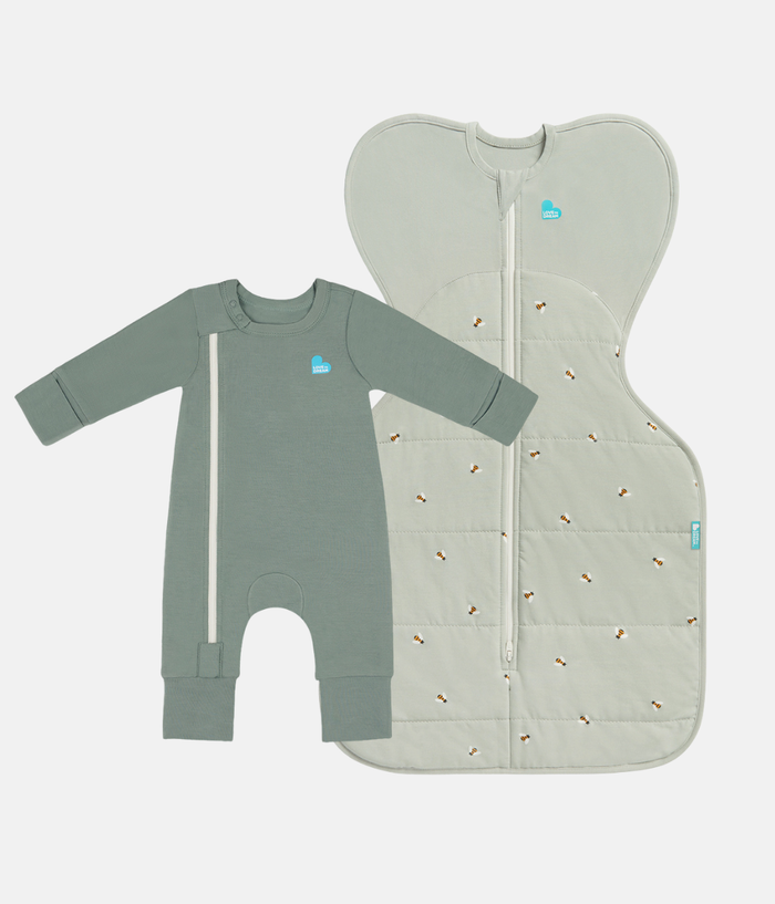 Swaddle Up & Romper Bundle | 2.5 TOG | Bamboo | Olive Bees | Deep Olive