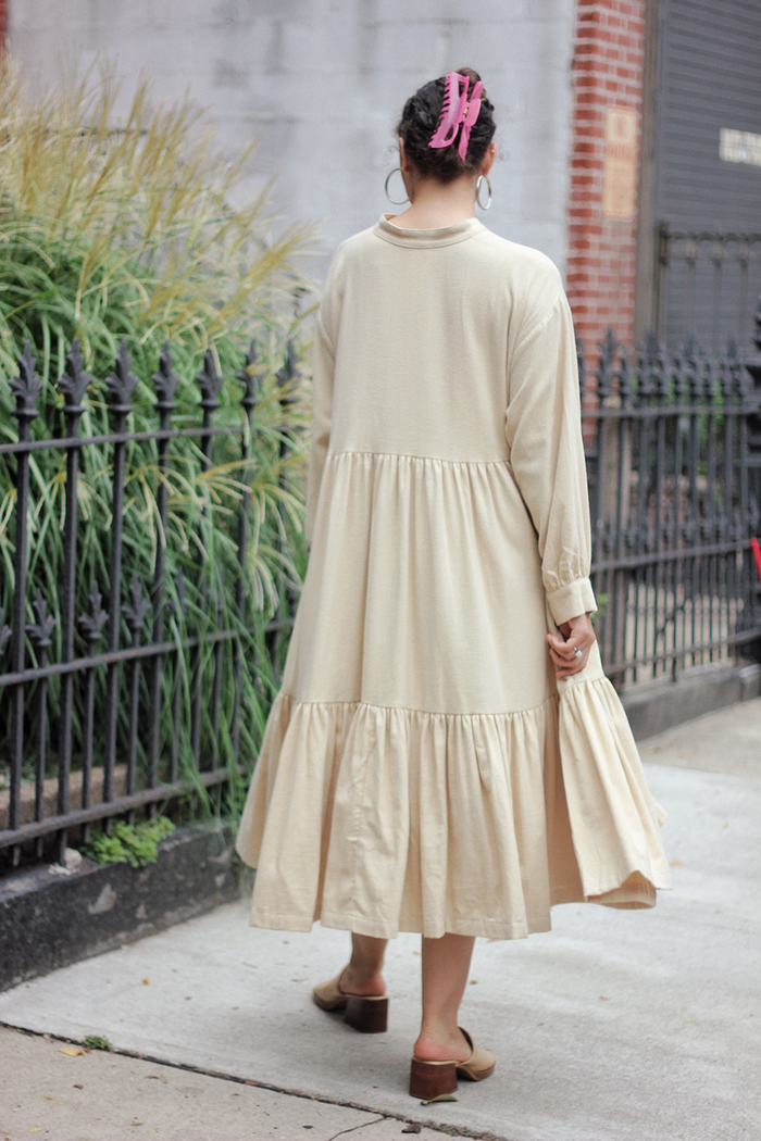 Tent Dress in Light Weight Cotton Flannel- Natural