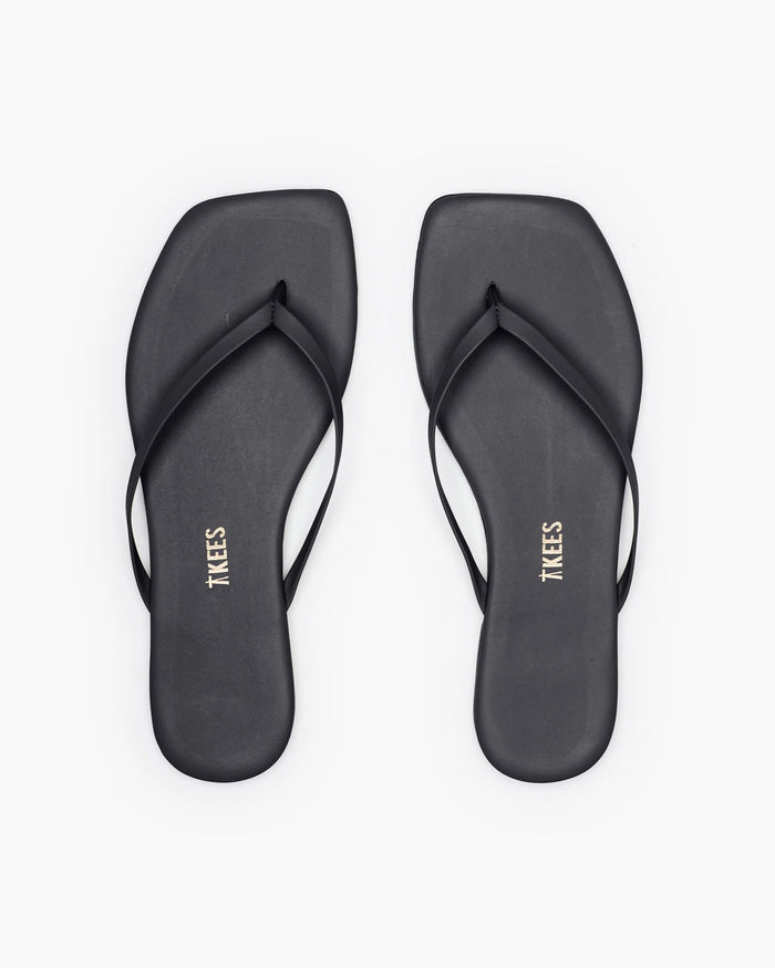 Top view of the TKEES Square Toe Lily Sandals in black.