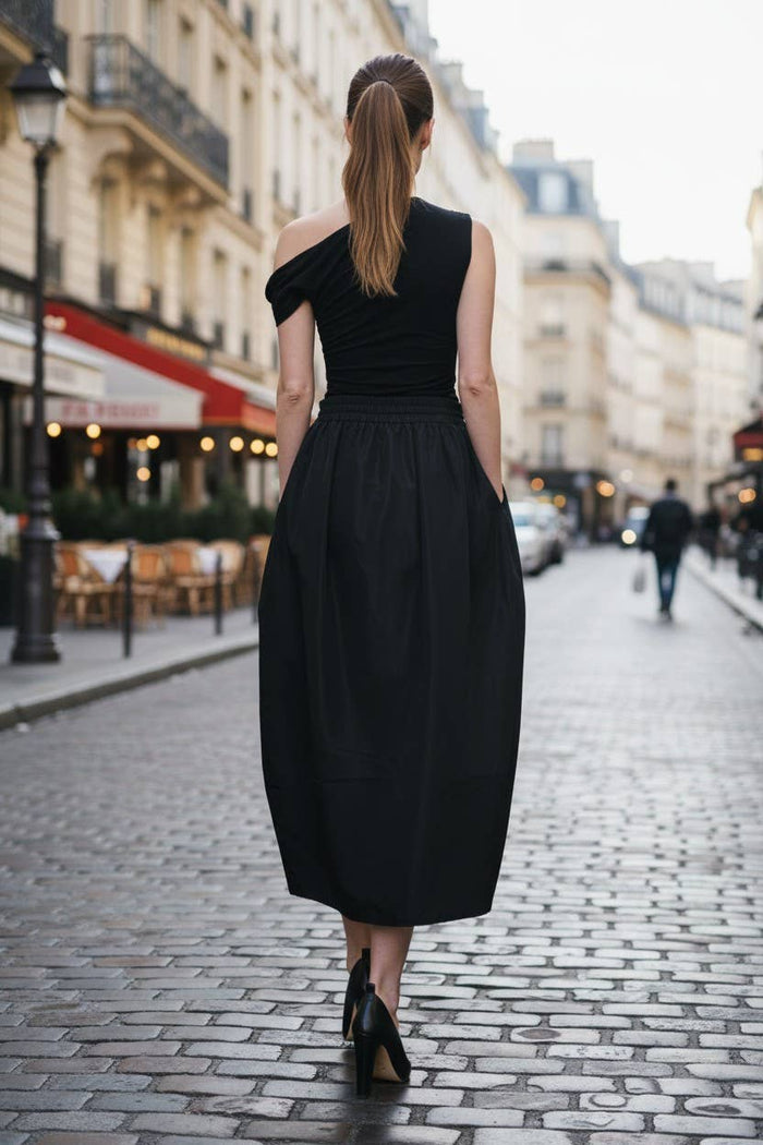 Tulip Midi Skirt: Black