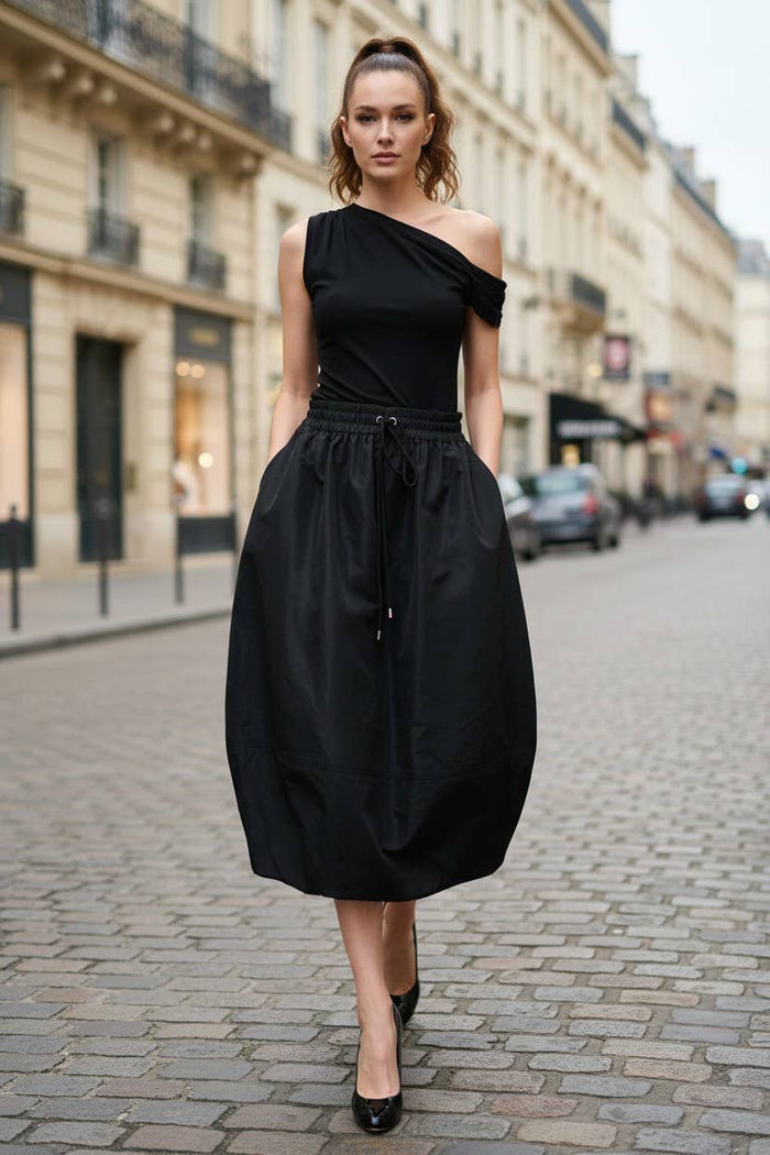 Tulip Midi Skirt: NAVY