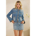Tweed Trimmed Front Pocket Denim Jacke