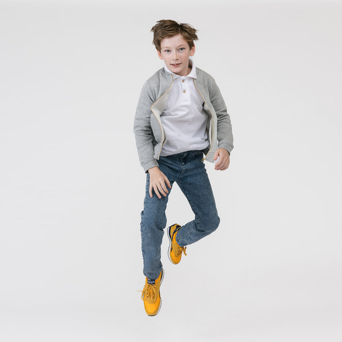 Varsity Polo - 100% GOTS Certified Organic Cotton Piqué - White - Kids - Made in Canada - mini mioche