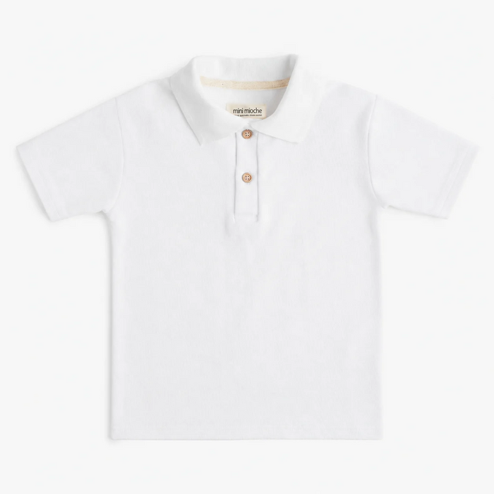 Varsity Polo - 100% GOTS Certified Organic Cotton Piqué - White - Kids - Made in Canada - mini mioche