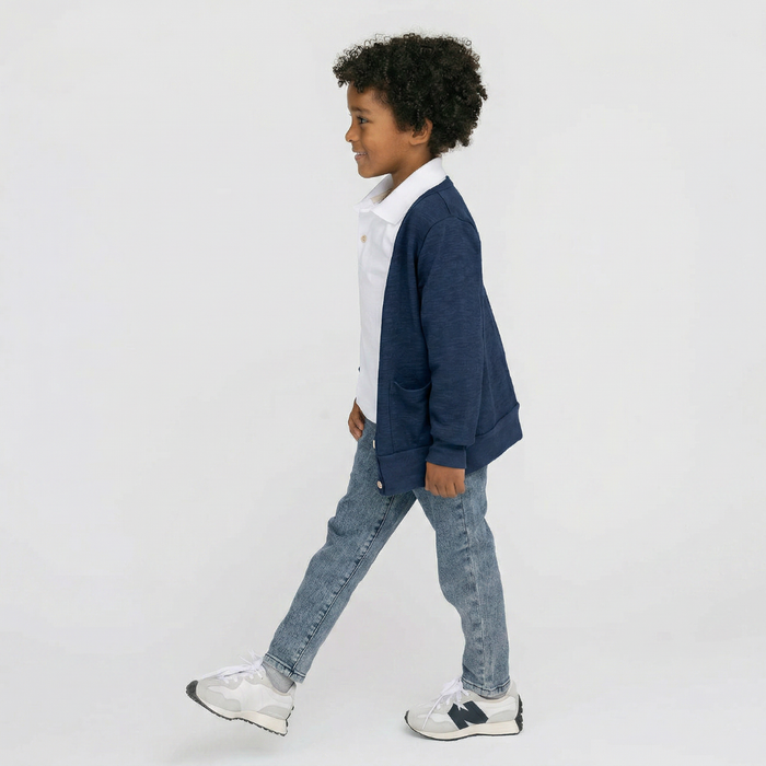 Varsity Polo - 100% GOTS Certified Organic Cotton Piqué - White - Kids - Made in Canada - mini mioche