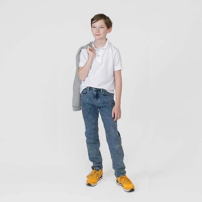 Varsity Polo - 100% GOTS Certified Organic Cotton Piqué - White - Kids - Made in Canada - mini mioche