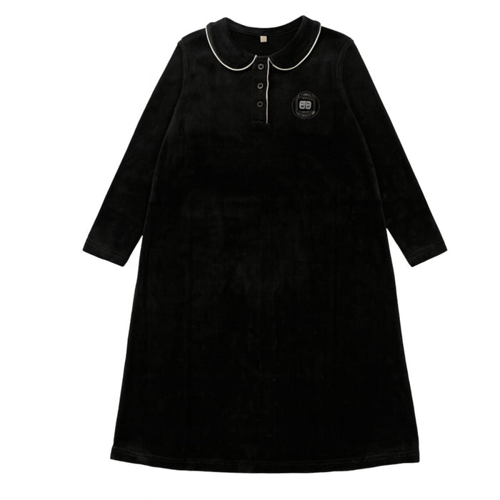 Velour Collar Emblem Nightgown - Long