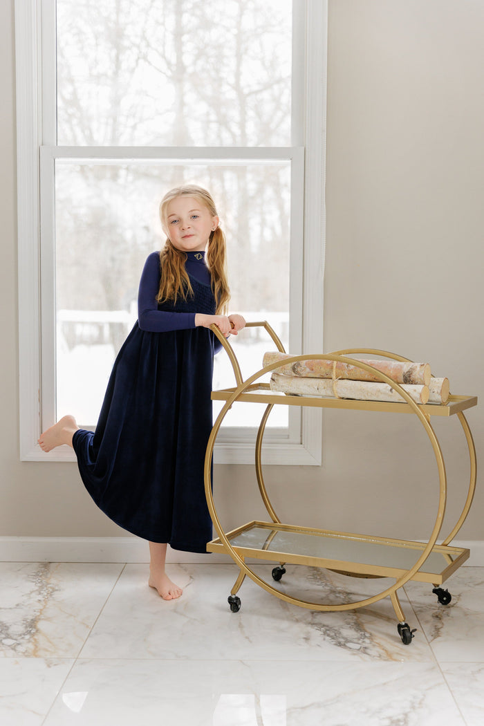 Velour Smocked Jumper W/ Mock Neck
