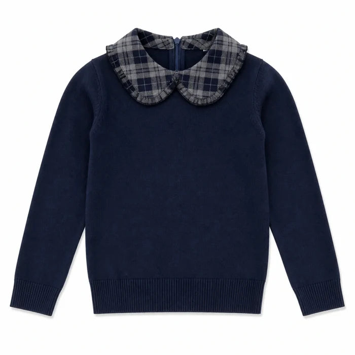 Velvet Plaid Knit Peter Pan Collar Top