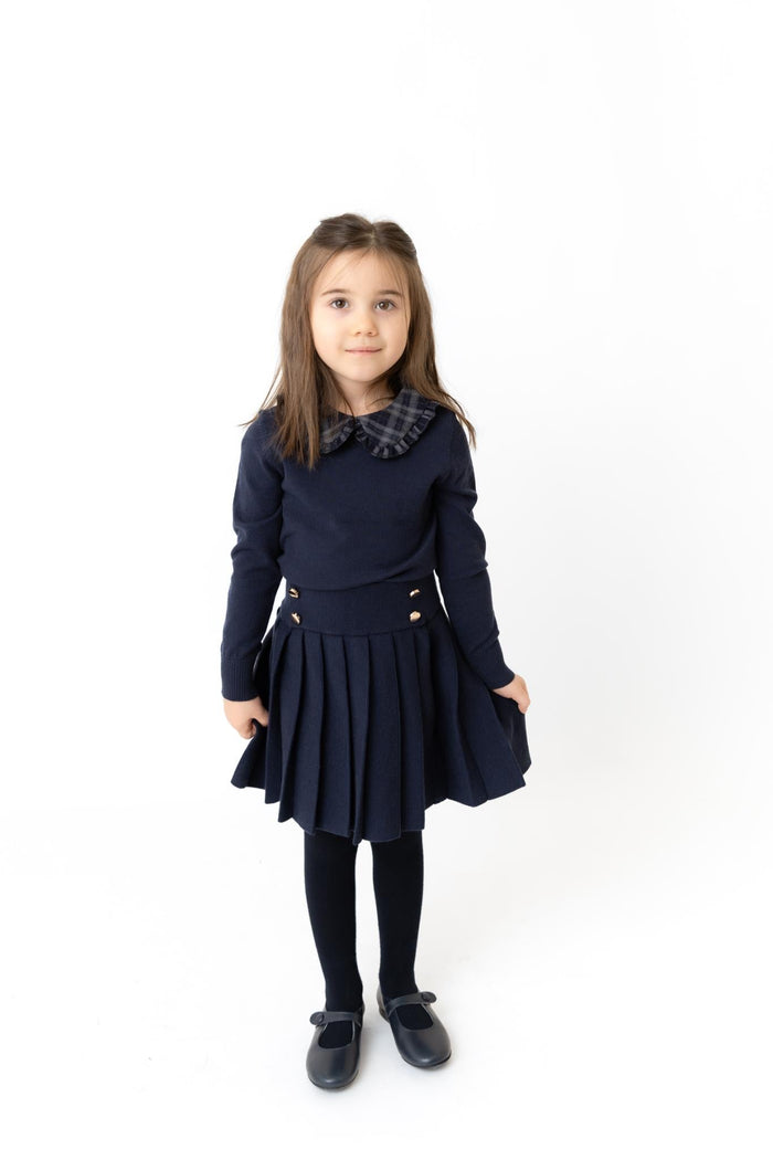 Velvet Plaid Knit Pleated Skirt