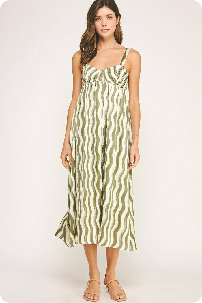 Wavy Striped Satin Midi Dress