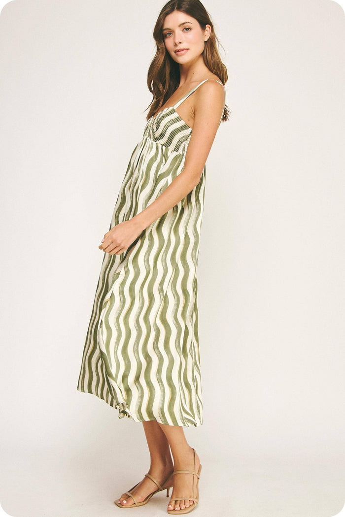Wavy Striped Satin Midi Dress