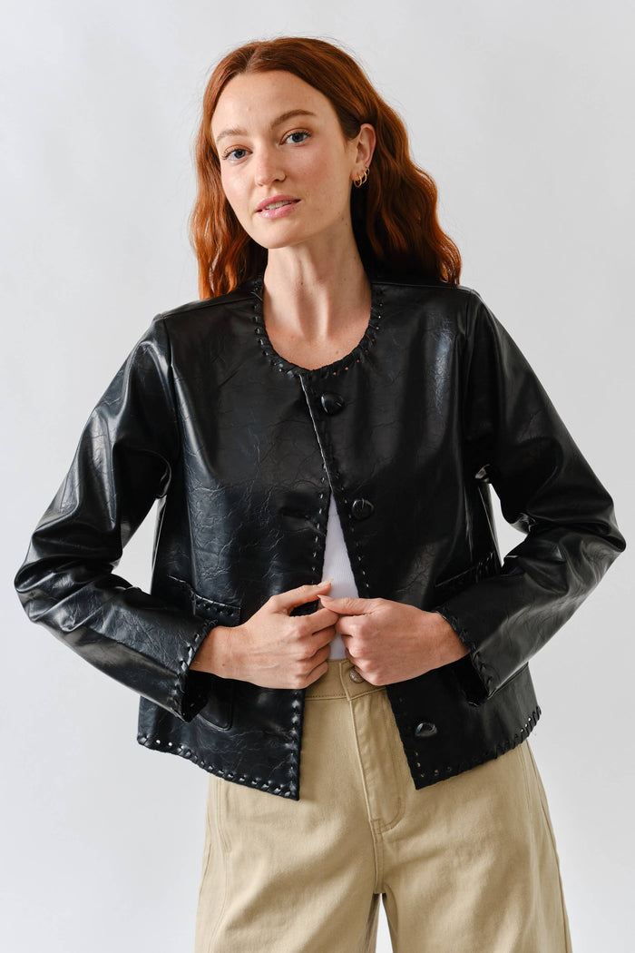 Whipstitch Faux Leater Jacket