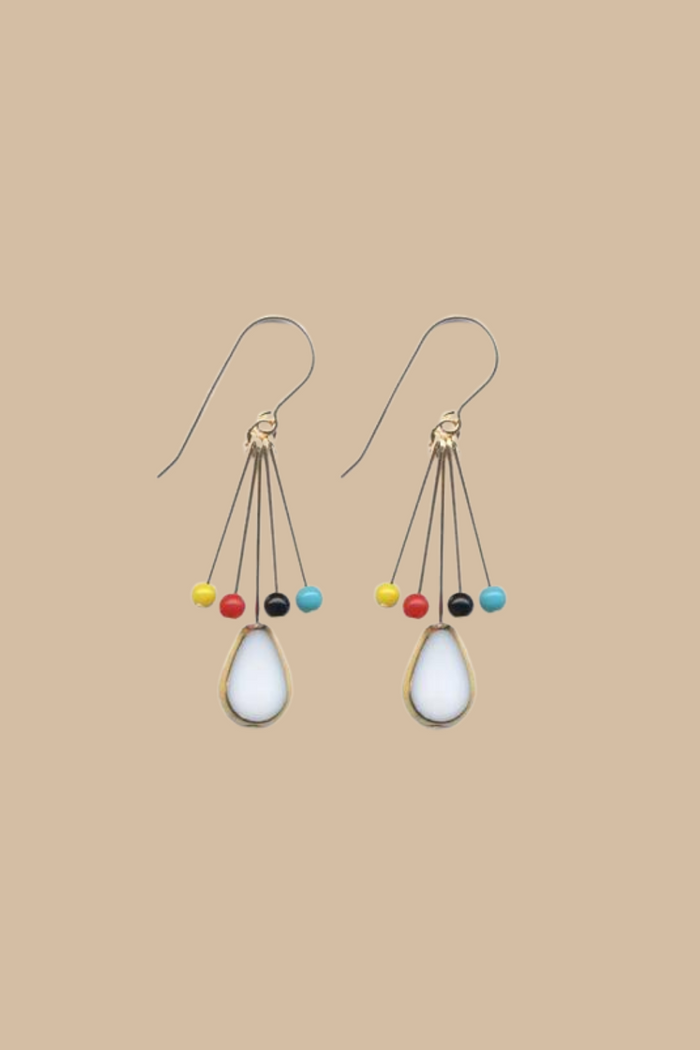 White Petal Earrings with Multi Fringe