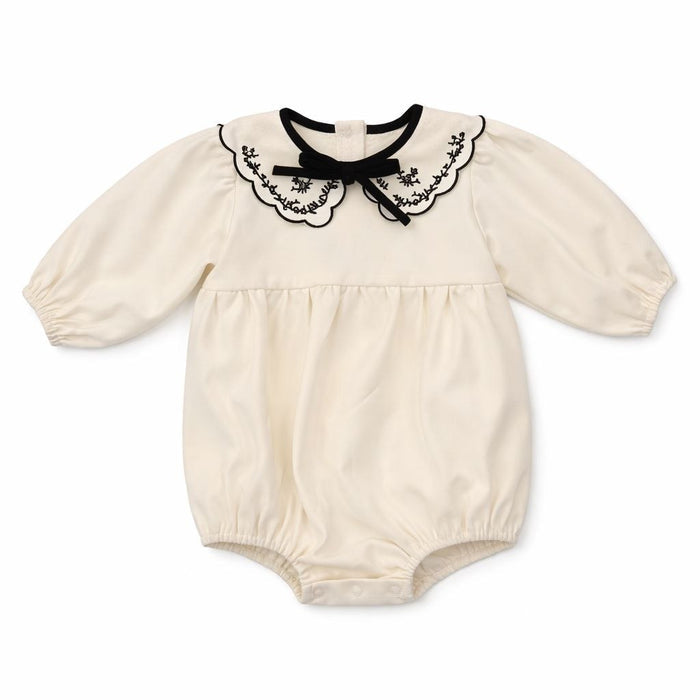 Winter White Embroidered Girls Romper