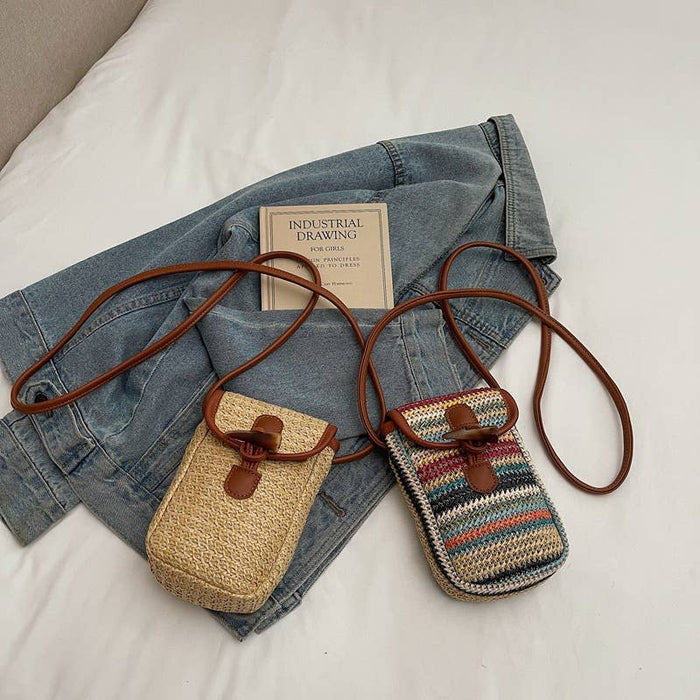 Woven Pattern Crossbody Bag with Leather Accent: RED / One Size