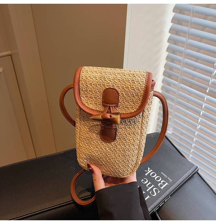 Woven Pattern Crossbody Bag with Leather Accent: RED / One Size