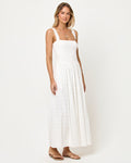Cream | Badge:New Arrival_#B2AC88_#ffffff'
LSPACE Wren Maxi in cream, three-quarter view on model.