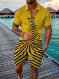 Yellow Tiger Polo Shirt And Shorts Matching Set
